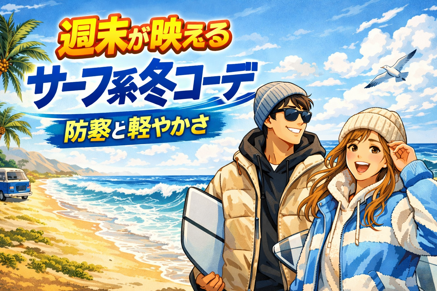 週末が映えるサーフ系冬コーデ：防寒と軽やかさ